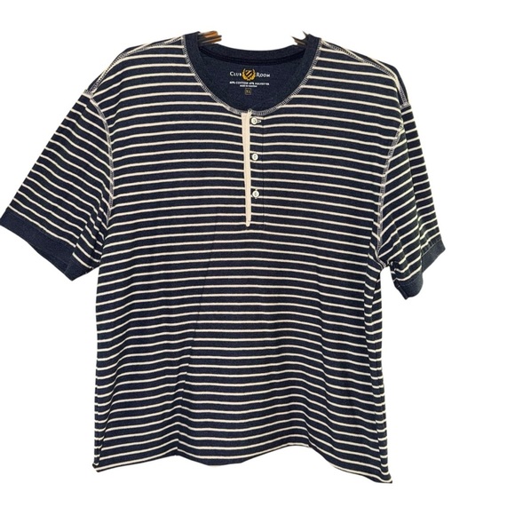 Club Room Men’s Shirt Size XL Macys Polo Short Sleeve Blue/White Soft Striped - Picture 2 of 6